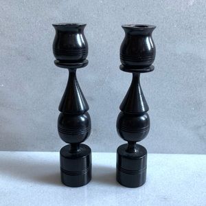 Vintage carved wood candle holders